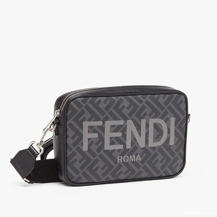 Vintage HOT Compact Logo FF Motif Fabric Fendi In Case Black Camera ROMA 0709